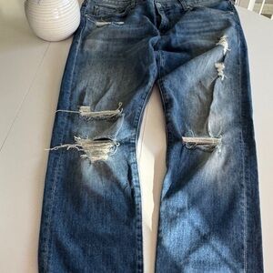 7 For All Mankind Slim Blue Jeans with Distressed Details